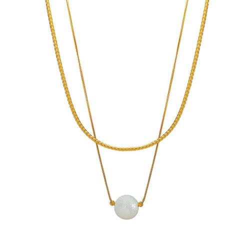 Titanium Steel Jewelry Necklace, with Plastic Pearl, with 5cm extender chain, plated, 2 pieces & fashion jewelry & for woman, golden cm 