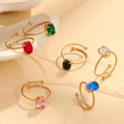 Bague en acier inoxydable Incrusté de zircon, Acier inoxydable 304, avec zircon cubique, Placage de couleur d'or, bijoux de mode & pour femme, plus de couleurs à choisir, Vendu par PC