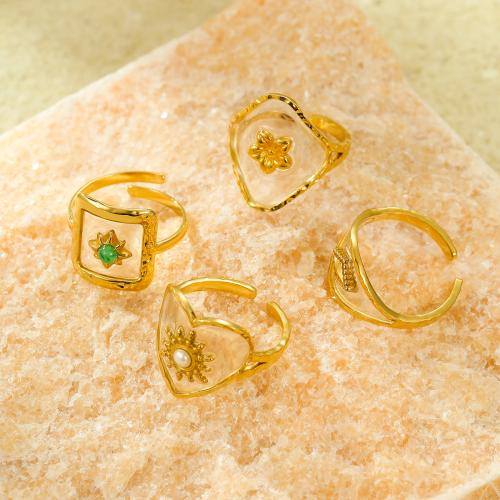 Bague en acier inoxydable, Acier inoxydable 304, avec résine, Placage, bijoux de mode & styles différents pour le choix & pour femme, doré, Vendu par PC
