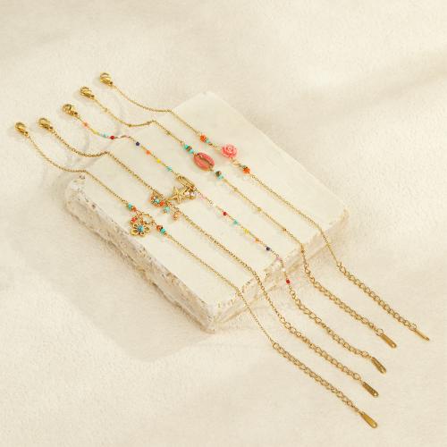 Stainless Steel Chain Bracelets, 304 Stainless Steel, with Resin, 18K gold plated, fashion jewelry & for woman 
