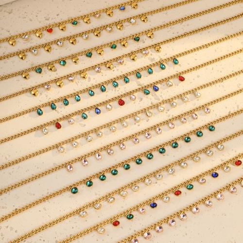 Zirkonia Edelstahl Halskette, 304 Edelstahl, mit kubischer Zirkonia, 18K vergoldet, Modeschmuck & verschiedene Stile für Wahl & für Frau, verkauft von PC