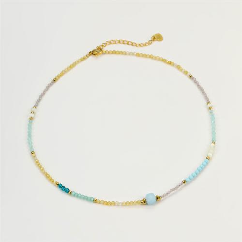 Colliers de pierres précieuses, Acier inoxydable 304, avec Pierre naturelle & cristal, Plaqué or 18K, bijoux de mode & pour femme, multicolore, Vendu par PC