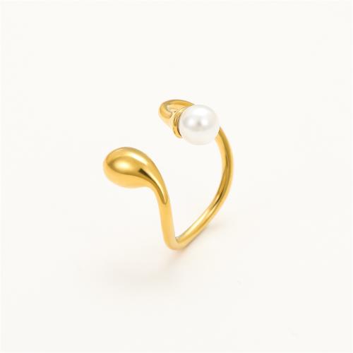 Bague en acier inoxydable, Acier inoxydable 304, avec perle de plastique, Placage, bijoux de mode & pour femme, plus de couleurs à choisir, Vendu par PC