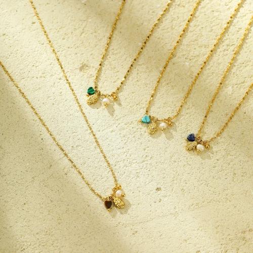 Parures de bijoux en acier inoxydable, Acier inoxydable 304, avec Pierre naturelle & perle de plastique, Placage, différents matériaux pour le choix & styles différents pour le choix & pour femme, doré, Vendu par PC