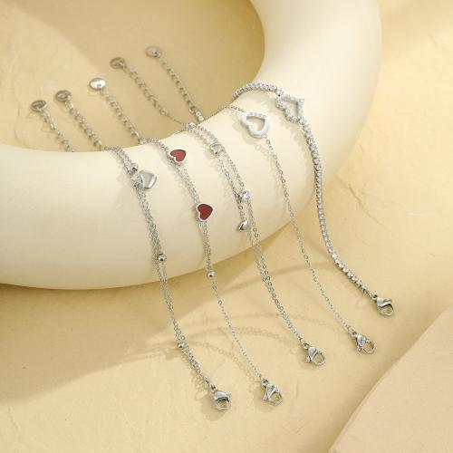 Stainless Steel Chain Bracelets, 304 Stainless Steel, plated, Unisex & micro pave cubic zirconia, original color 