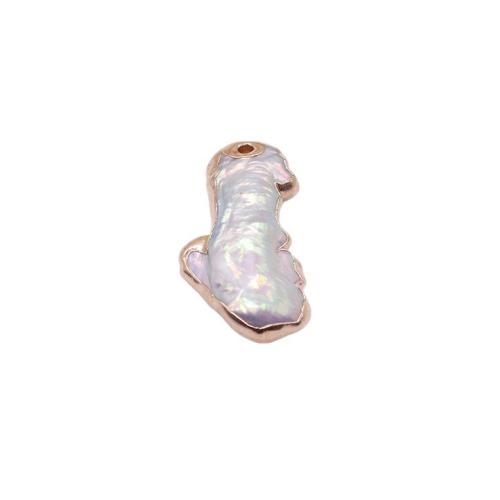 Cultured Freshwater Pearl Brass Pendant, with Brass, irregular, gold color plated, DIY, mixed colors 