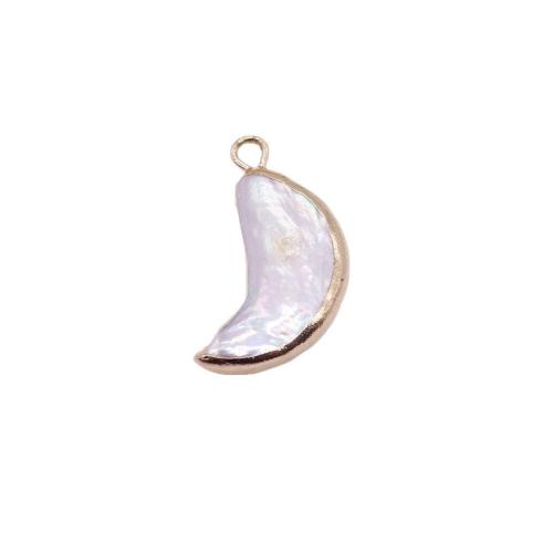 Cultured Freshwater Pearl Brass Pendant, with Brass, Moon, gold color plated, DIY, mixed colors 