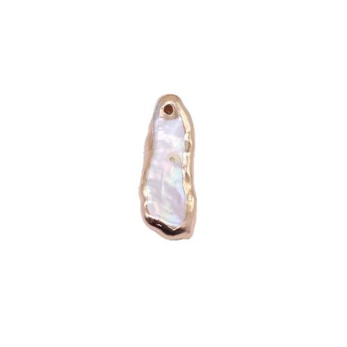 Cultured Freshwater Pearl Brass Pendant, with Brass, irregular, gold color plated, DIY, mixed colors 