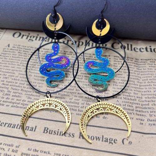 Латунные серьги падение, Латунь, с Нержавеющая сталь 304, Змея, плакирован золотом, ювелирные изделия моды, разноцветный, продается Пара