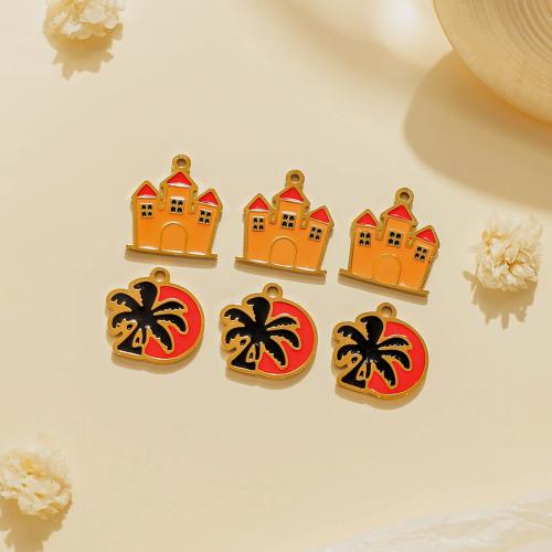 Emaille Edelstahl Anhänger, 304 Edelstahl, goldfarben plattiert, DIY, keine, 10PCs/Tasche, verkauft von Tasche