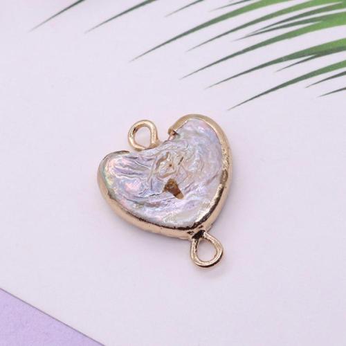 Freshwater Pearl Connector, with Brass, Heart, gold color plated, DIY, mixed colors 