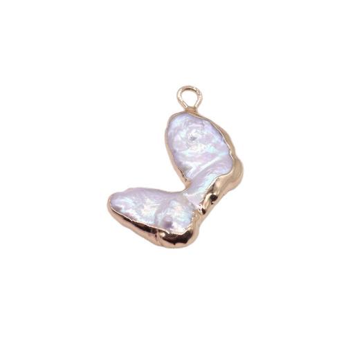 Cultured Freshwater Pearl Brass Pendant, with Brass, Baroque, gold color plated, DIY, mixed colors 