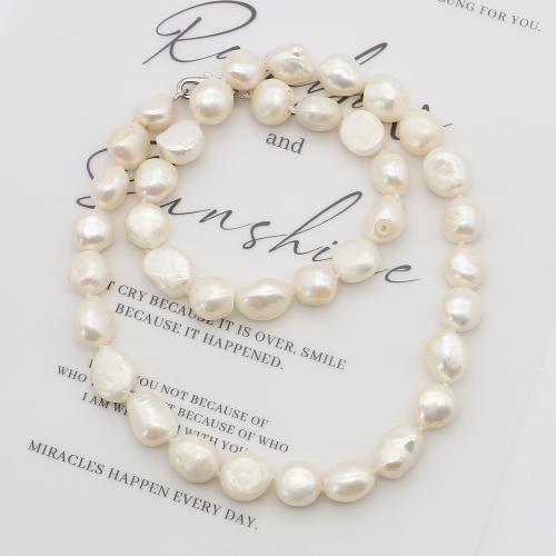 Природное пресноводное жемчужное ожерелье, Пресноводные жемчуги, с Нержавеющая сталь 304, Нерегулярные, ювелирные изделия моды, белый, 9-10mm, длина:43 см, продается PC