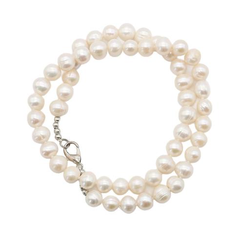 Природное пресноводное жемчужное ожерелье, Пресноводные жемчуги, с Железо & Нержавеющая сталь 304, Круглая, ювелирные изделия моды, белый, 7-8mm, длина:41 см, продается PC