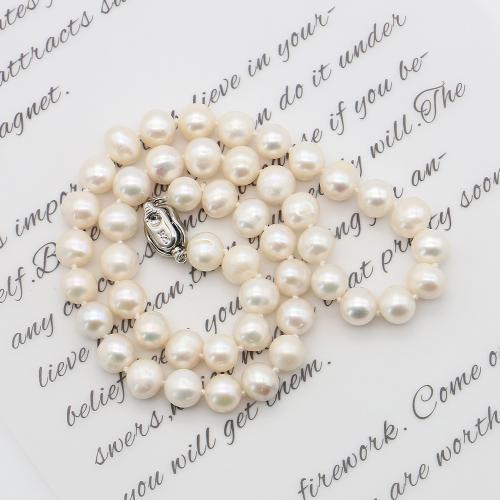 Природное пресноводное жемчужное ожерелье, Пресноводные жемчуги, с Нержавеющая сталь 304, Круглая, ювелирные изделия моды, белый, 8-9mm, длина:41 см, продается PC