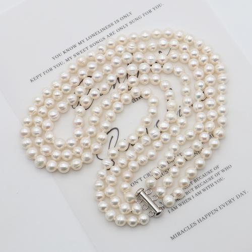 Природное пресноводное жемчужное ожерелье, Пресноводные жемчуги, с Железо, Круглая, ювелирные изделия моды, белый, 7-8mm, длина:42 см, продается PC