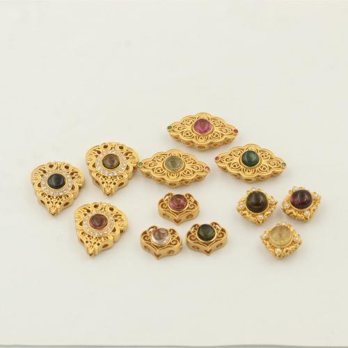 Perles intercalaires en argent , Argent sterling 925, avec tourmaline, Placage de couleur d'or, DIY & styles différents pour le choix, Couleur aléatoire, Vendu par PC