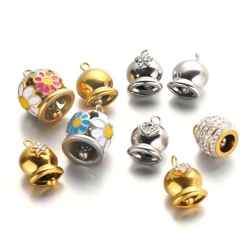 Stainless Steel Pendants, 304 Stainless Steel, gold color plated, DIY & enamel & with rhinestone 