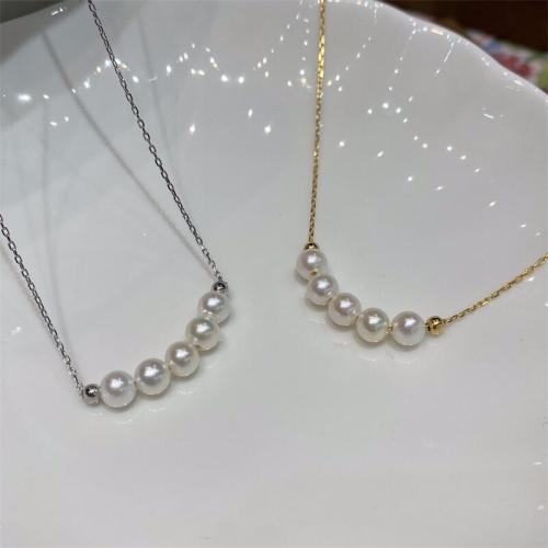 Природное пресноводное жемчужное ожерелье, Пресноводные жемчуги, с цинковый сплав, плакирован золотом, ювелирные изделия моды, Много цветов для выбора, 6-7MM, длина:50 см, продается Strand