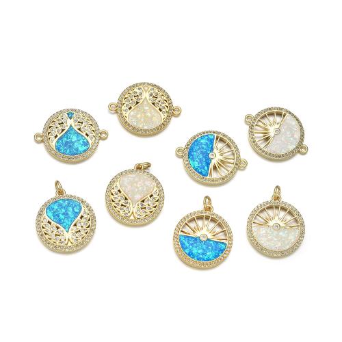 Cubic Zirconia Micro Pave Brass Pendant, with Opal, gold color plated, DIY & micro pave cubic zirconia 