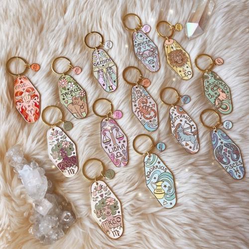Enamel Zinc Alloy Key Chain, 12 Signs of the Zodiac, gold color plated, fashion jewelry 
