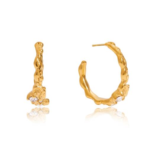 clou d'oreille en acier inoxydable avec stras, Acier inoxydable 304, Placage, bijoux de mode & pour femme & avec strass, doré, Vendu par paire