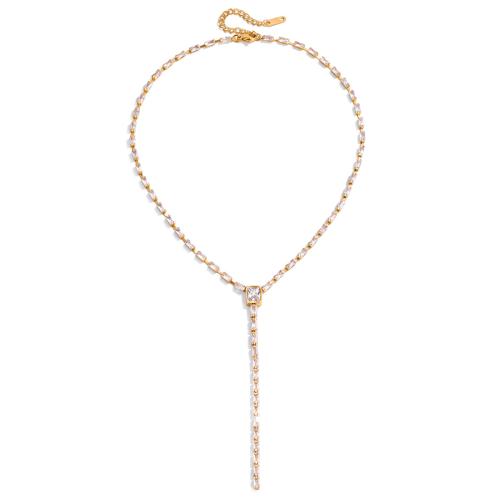 Zirkonia Edelstahl Halskette, 304 Edelstahl, mit kubischer Zirkonia, plattiert, Modeschmuck & für Frau, goldfarben, verkauft von PC