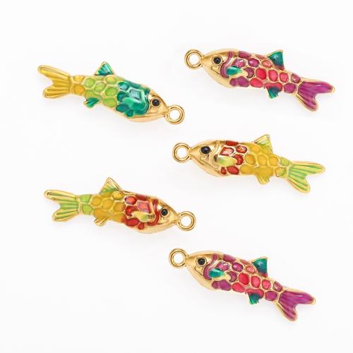 Emaille Edelstahl Anhänger, 304 Edelstahl, Fisch, goldfarben plattiert, DIY, keine, 2PCs/Tasche, verkauft von Tasche