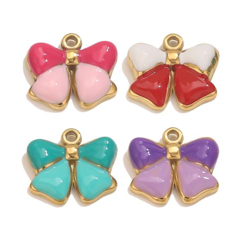 Emaille Edelstahl Anhänger, 304 Edelstahl, Schleife, goldfarben plattiert, DIY, keine, 5PCs/Tasche, verkauft von Tasche