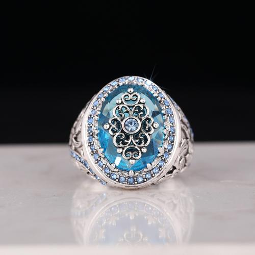 Rhinestone Zinc Alloy Finger Ring, with Glass & Rhinestone, plated, fashion jewelry & for woman, antique silver color 