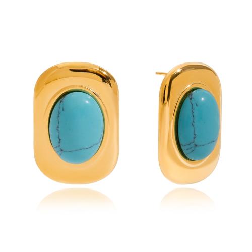 Turquoise Drop Earring, 304 Stainless Steel, with turquoise, plated, fashion jewelry & for woman 