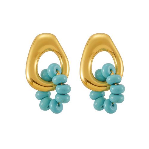 Turquoise Drop Earring, 304 Stainless Steel, with turquoise, plated  & for woman & hollow 