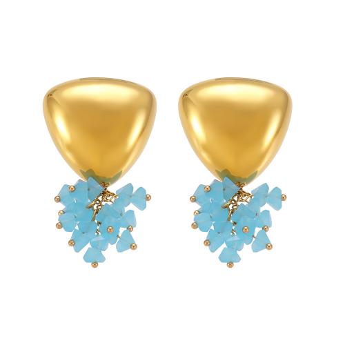 Boucle d'oreille goutte inox, Acier inoxydable 304, avec verre, Plaqué or 18K, bijoux de mode & styles différents pour le choix & pour femme, plus de couleurs à choisir, Vendu par paire