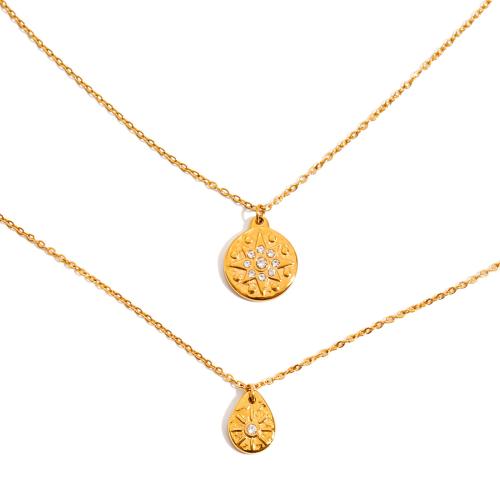 ステンレス鋼のジュエリーネックレス, 304ステンレススチール, メッキ, 異なるスタイルを選択 & 女性用 & ライン石のある, 金色, 売り手 パソコン