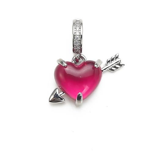 Crystal Brass Pendants, with Crystal, Heart, plated, DIY & micro pave cubic zirconia, golden 