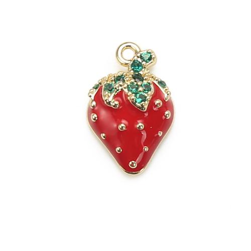 Crystal Brass Pendants, with Crystal, Strawberry, plated, DIY & micro pave cubic zirconia, golden 