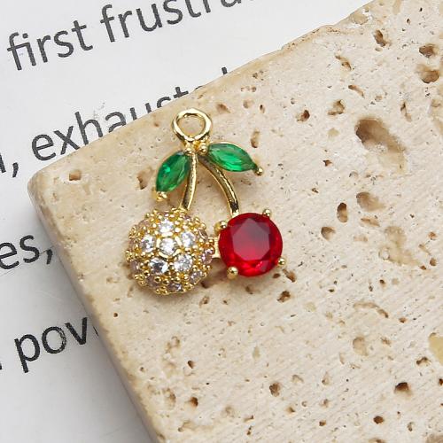 Crystal Brass Pendants, with Crystal, Cherry, plated, DIY & micro pave cubic zirconia, golden 