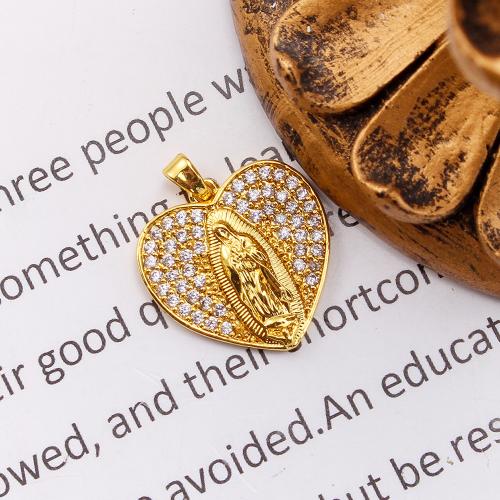 Cubic Zirconia Micro Pave Brass Pendant, Heart, plated, DIY & micro pave cubic zirconia, golden 
