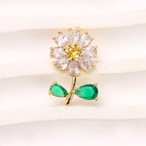 Crystal Brass Pendants, with Crystal, Flower, plated, DIY, golden 