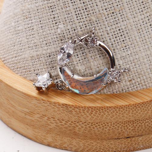 Crystal Brass Pendants, with Crystal, plated, DIY & micro pave cubic zirconia & hollow, golden 