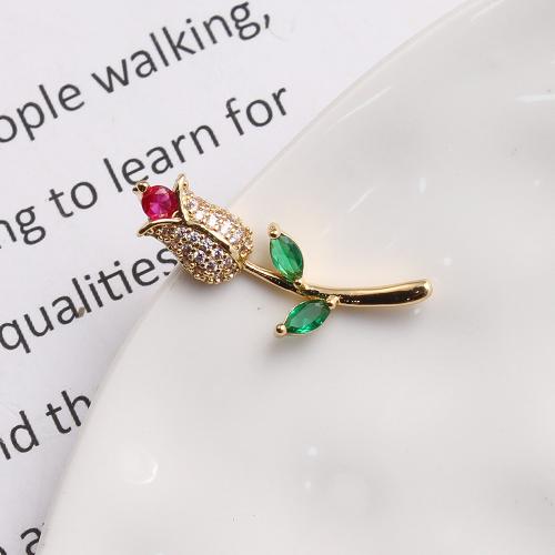 Crystal Brass Pendants, with Crystal, Rose, plated, DIY & micro pave cubic zirconia, golden 