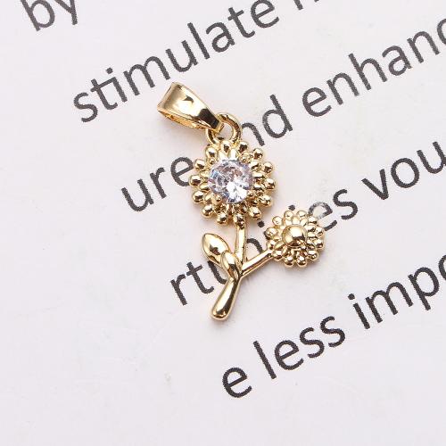 Cubic Zirconia Micro Pave Brass Pendant, Flower, plated, DIY & micro pave cubic zirconia, golden 