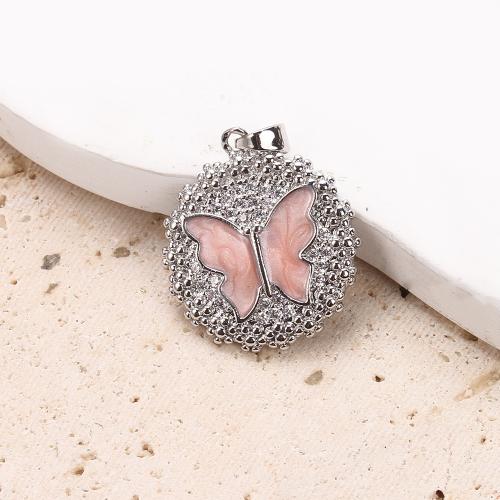 Emaille Messing Anhänger, Schmetterling, plattiert, DIY & Micro pave Zirkonia, Silberfarbe, 20.96x2.88x26.11mm, 20PCs/Tasche, verkauft von Tasche