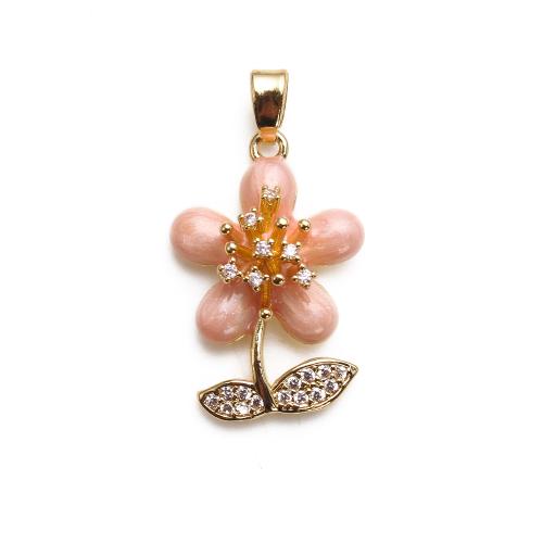 Emaille Messing Anhänger, Blume, plattiert, DIY & Micro pave Zirkonia, goldfarben, 14.21x6.38x26.64mm, 20PCs/Tasche, verkauft von Tasche