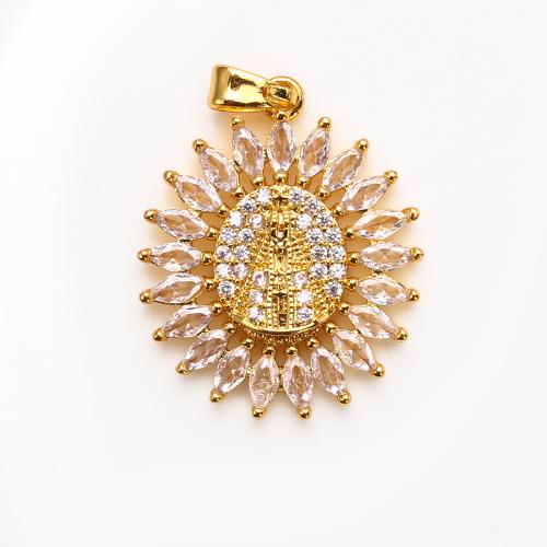 Crystal Brass Pendants, with Crystal, Flower, plated, DIY & micro pave cubic zirconia, golden 