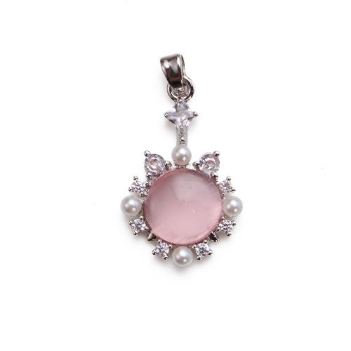 Crystal Brass Pendants, with Crystal, plated, DIY & micro pave cubic zirconia, silver color 