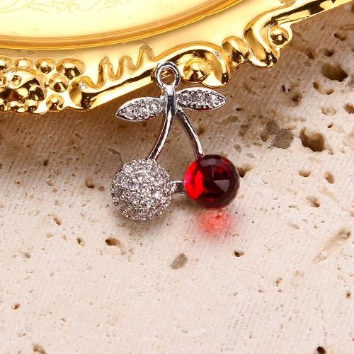 Crystal Brass Pendants, with Crystal, Cherry, plated, DIY & micro pave cubic zirconia, silver color 
