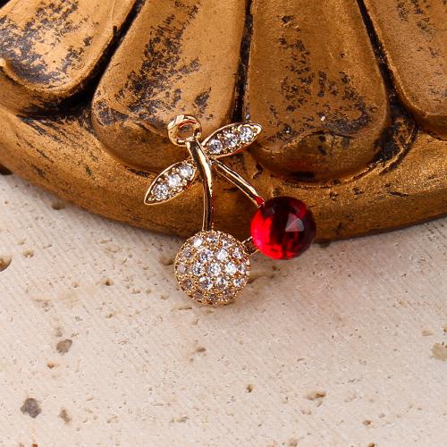 Crystal Brass Pendants, with Crystal, Cherry, plated, DIY & micro pave cubic zirconia, golden 