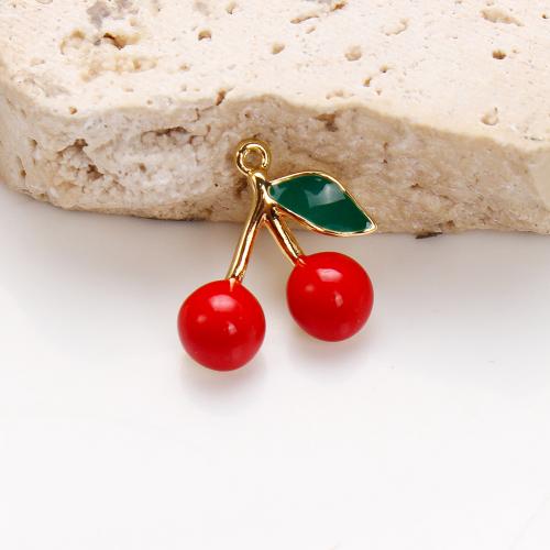 Emaille Messing Anhänger, Kirsche, plattiert, DIY, gemischte Farben, 16.98x5.19x16.1mm, 20PCs/Tasche, verkauft von Tasche