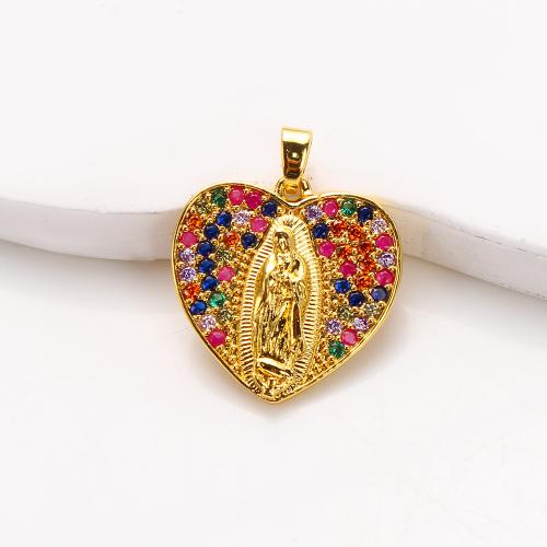 Cubic Zirconia Micro Pave Brass Pendant, Heart, plated, DIY & micro pave cubic zirconia, golden 